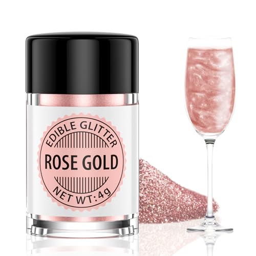 Roségold Essbarer Glitzer für Getränke 4g, Waysroma Geschmacklos Essbarer Glitzer, Lebensmittel Glitzer für Cocktails, Likör, Sekt, Wein, Champagner, Schokolade, Fondant, Kuchen Deko von Waysroma