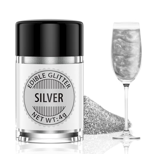 Silber Essbarer Glitzer für Getränke 4g, Waysroma Geschmacklos Essbarer Glitzer, Lebensmittel Glitzer für Cocktails, Likör, Sekt, Wein, Champagner, Schokolade, Fondant, Kuchen Deko von Waysroma