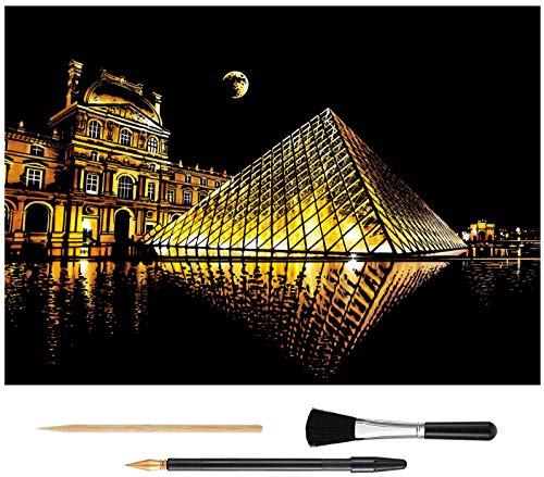 Scratch Art Rainbow Malpapier, Skizzenblock DIY Night View Scratchboard für Kinder & Erwachsene, Gravur Art & Craft Set, Scratch Painting Kreatives Geschenk, 16 '' x 11,2 '' mit 3 Werkzeugen (Louvre) von Wbeng