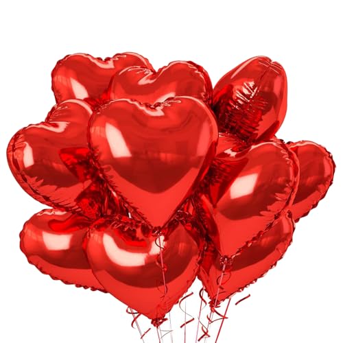 10pcs Red Heart Balloons, Heart Foil Balloon, Valentine Day Balloons, Heart Party Balloons, Red Love Heart Shape Balloons for Valentines Day Wedding Bridal Shower Anniversary Party Decorations von WchoeSS