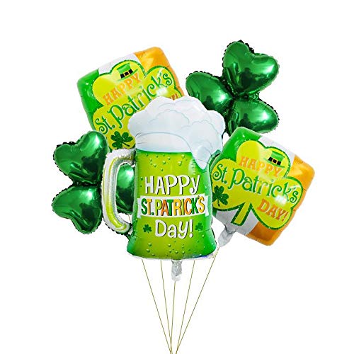 5 Stück St. Patricks Day Luftballons, St. Patricks Day Folienballons, Kleeblatt-Folienballons, St. Patricks-Party-Ballon, St. Patricks Day Dekorationen für Zuhause, Bar, Irish Day Party-Dekorationen von WchoeSS