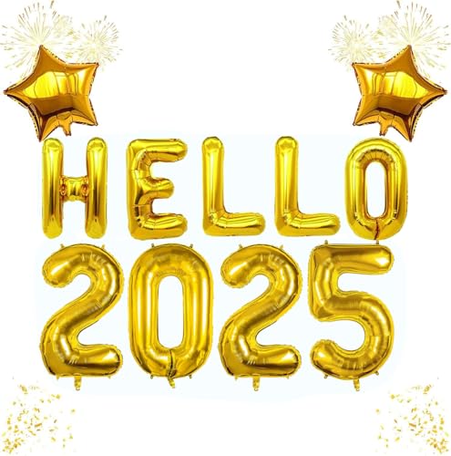 Happy New Year Dekorationen - Hallo 2025, Silvester Folienballons Dekorationen, 2025 Neujahr Party Ballon Dekor Neujahr Dekorationen 2025 Party Supplies (Gold) von WchoeSS