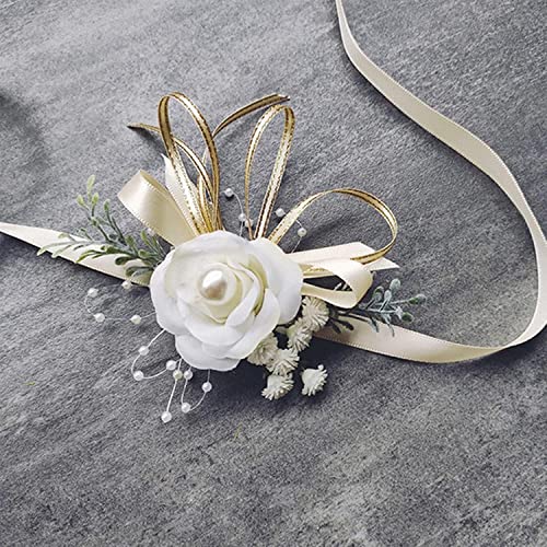 Ansteckblume fürs Handgelenk, Ansteckblumen for Hochzeit, Ansteckblume und Boutonniere-Set, Ansteckblume fürs Handgelenk, Mädchen, florale Ansteckblume fürs Handgelenk, Armbänder, Schleife, Rose, Brau von WchsTUmpxN