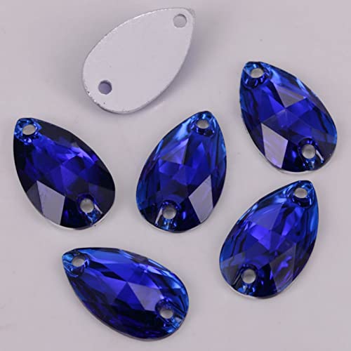 Knöpfe, Knopf, handgefertigt, 100 Stück, Farben, flache Rückseite, Kunstharz, Tropfenform, for Aufnähen, Steine, 2 Löcher, Strassknöpfe for Kleidung, Bastelzubehör(Sapphire,0.67 * 1.10in) von WchsTUmpxN