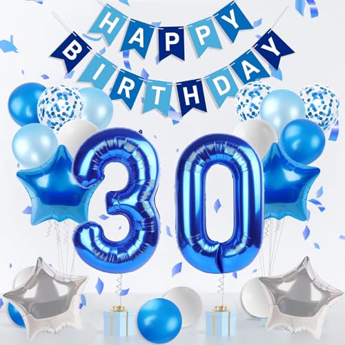 Happy 30th Birthday Decorations For Her Him, Blue 30 Balloon Numbers 40 Inch, Blue Happy Birthday Banner, 30th Birthday Balloons For Blue Birthday Decorations von Wclliuchi