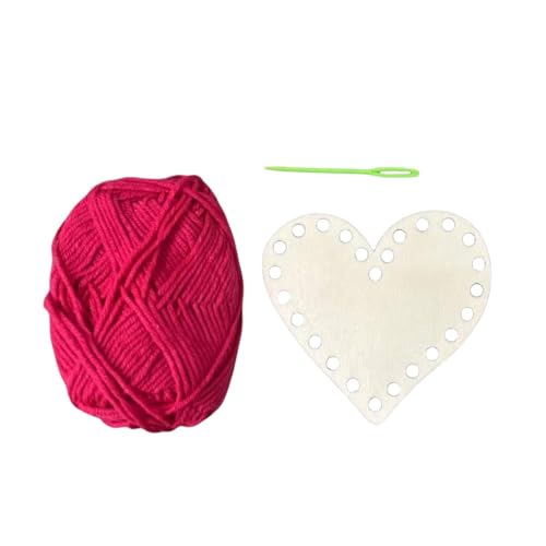 Holzkorb Bastelset | Häkelkorbboden | Herzförmiges Korb-Kit | Basteln Weben Korb Set | Valentinstag Häkelset | Holzbastelset mit Baumwollfaden und Nadel für Valentinstag von Wcybym