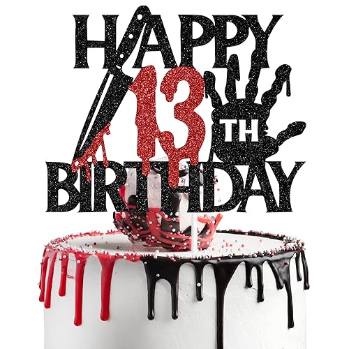 Black Glitter Killer Happy 13th Birthday Cake Topper, Halloween Zombie Vampir Bloody Friday Birthday Décor, Halloween Horror Themed 13th Birthday Party Decorations von We Can Bearly Wait