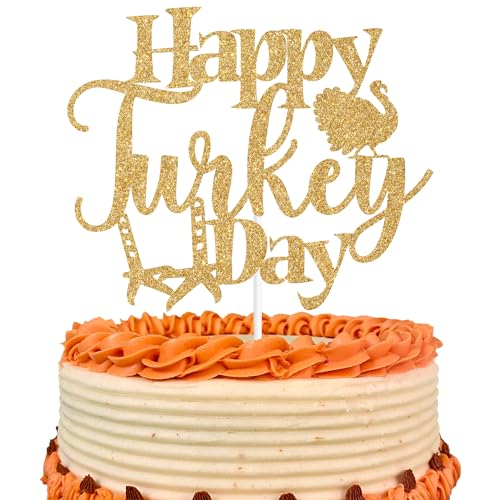 Gold Glitter Happy Turkey Day Cake Topper, Happy Thanksgiving Day/Happy Friends Giving Day, Thanksgiving Day Party Decorations Supplies von We Can Bearly Wait