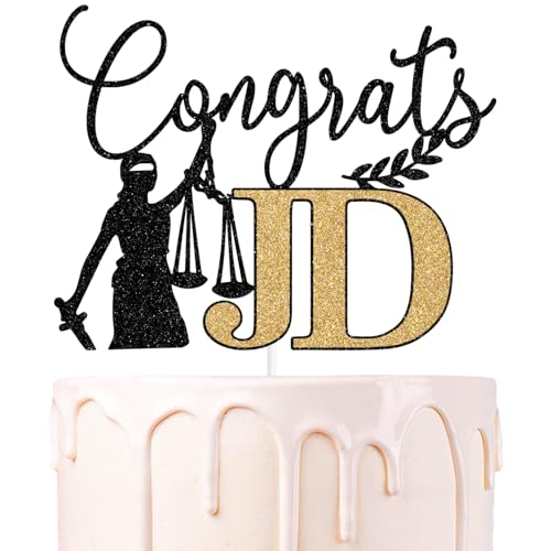 Tortenaufsatz, Schwarz & Gold, Glitzer, Congrats JD, Congrats Lawyer/JD Class of 2025/Case Closed, 2025 Graduation Party Dekorationen Supplies von We Can Bearly Wait