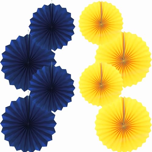 Fächer Papier Deko,Blau Gelb 40.6CM(16in) and 30.4CM(12in) Hängende Papier Fächer Dekoration, Party Papier Fans Dekorpapier Kit 8er Set von We Moment Zone