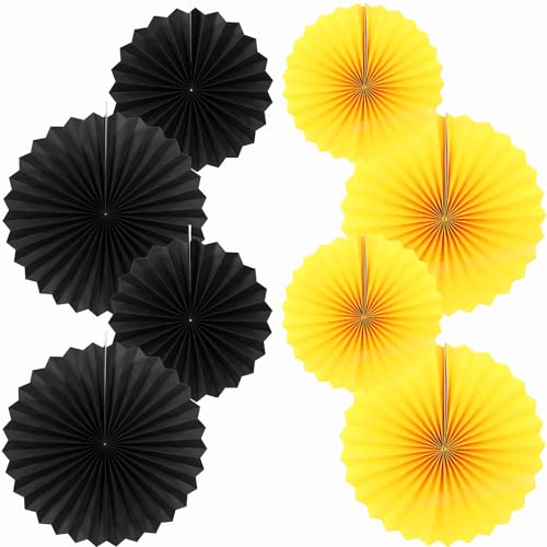 Fächer Papier Deko,Gelb Schwarz 40.6CM(16in) and 30.4CM(12in) Hängende Papier Fächer Dekoration, Party Papier Fans Dekorpapier Kit 8er Set von We Moment Zone