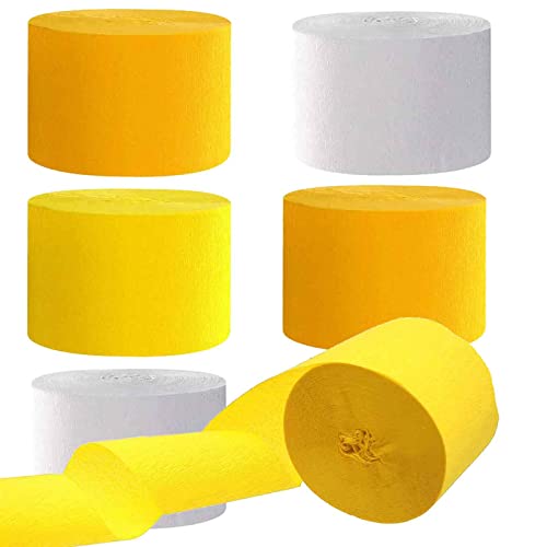 Kreppbänder Gelb Weiß 4.5 cm x 25 m 6 Rollen Krepppapier Party Crepe Streamer Luftschlangen Dekorationen Gelb Weiß von We Moment Zone