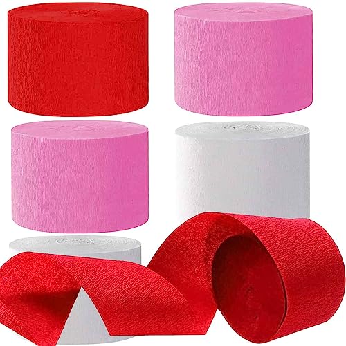 Kreppbänder Rot Rosa Weiß 4.5 cm x 25 m 6 Rollen Krepppapier Party Crepe Streamer Luftschlangen Dekorationen Rot Rosa Weiß von We Moment Zone