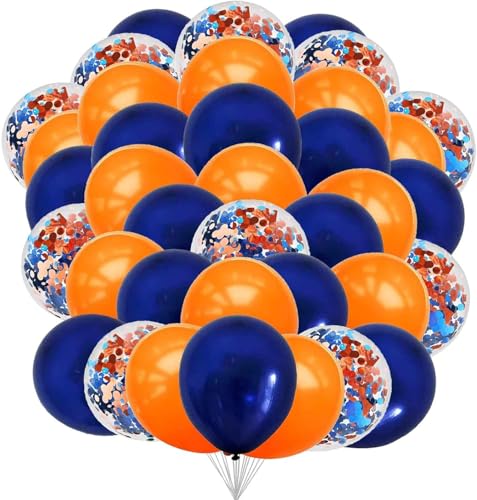 We Moment Zone 12 Zoll Luftballons Marineblau Orange，Blau Orange Party Latex Ballons Konfetti Luftballons für Geburtstag Babyparty Graduierung Hochzeit Verlobung Party Deko，50 Stück von We Moment Zone