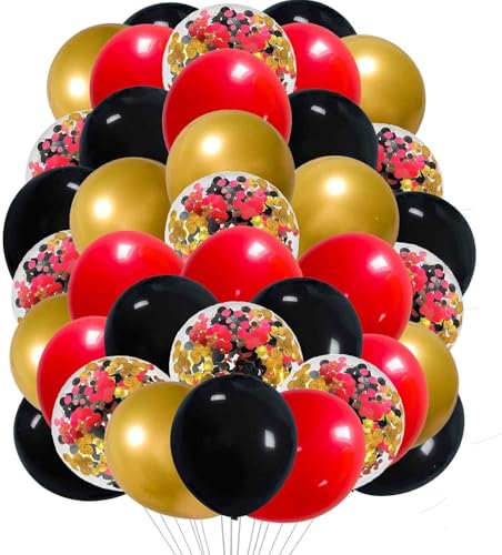 We Moment Zone 12 Zoll Luftballons Schwarz Rot Gold，Schwarz Rot Gold Party Latex Ballons Konfetti Luftballons für Geburtstag Babyparty Graduierung Hochzeit Verlobung Party Deko，50 Stück von We Moment Zone