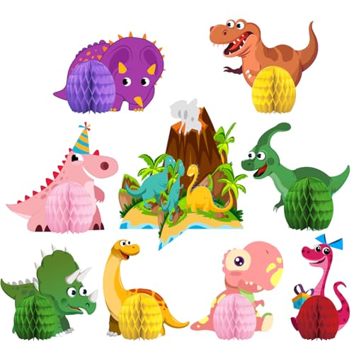 We Moment Zone 9 Stück Dinosaurier Bienenwabe Tischdeko,Honeycomb Mittelstück Deko für Kinder Geburtstag Babydusche Partybedarf von We Moment Zone