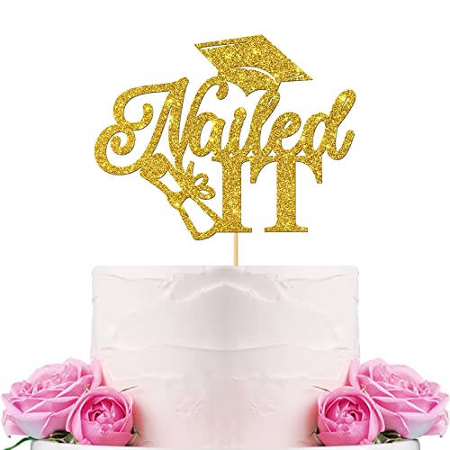 WeBenison Glitter Nailed It Tortenaufsatz, Congrats Grade Cake Topper, Done Cake Decor, Master Graduation Party Dekorationen (Gold) von WeBenison