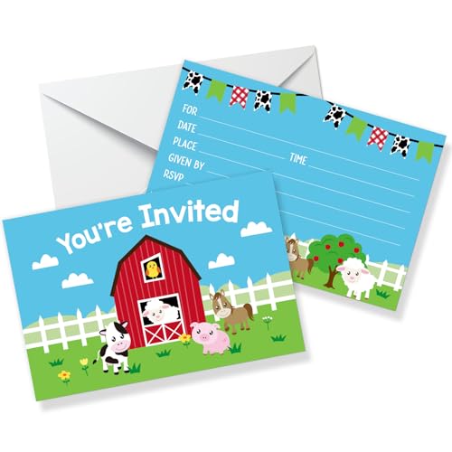 WeBenison Partyeinladungskarten mit Bauernhoftieren für Jungen und Mädchen, Kindergeburtstag, Grußkarten, Barnyard Party, Einladungen, Sie sind eingeladen, Bauernhof-Mottoparty-Dekorationen, Karten – von WeBenison