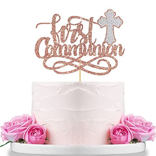 WeBenison Tortenaufsatz Erstkommunion für Bless This Child Cake Supplies / Babyparty / Taufe / Hochzeit / Party Dekorationen / Rose Gold & Silber Glitter von WeBenison