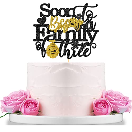 WeBenison Tortenaufsatz "Soon to Bee a Family of Three / Bienen-Thema Baby Shower Cake Topper / Parents to Bee Party Supplies / Schwarzer Glitzer von WeBenison