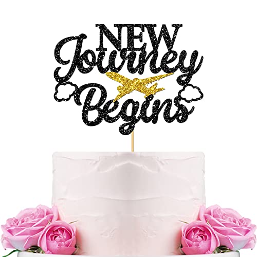 WeBenison Tortenaufsatz mit Aufschrift "New Journey Begins", "Happy Retirement", zum Abschiedsparty, Ruhestand, Dekoration, schwarzer Glitzer von WeBenison