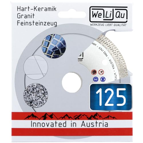 WELIQU Präzisions-Trennscheibe 125 mm, Bohrung 22,23 mm, M14, extra dünn, Diamanttrennscheibe speziell für Keramik wie Porzellan und Steingut, Fliesen und Feinsteinzeug, Granit oder Marmor von WeLiQu