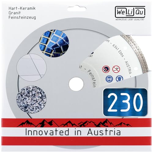 WELIQU Präzisions-Trennscheibe 230 mm, Bohrung 22,23 mm, M14, extra dünn, Diamanttrennscheibe speziell für Keramik wie Porzellan und Steingut, Fliesen und Feinsteinzeug, Granit oder Marmor von WeLiQu