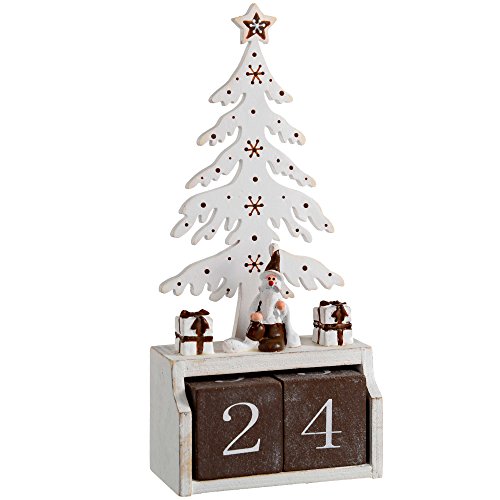 WeRChristmas Weihnachtsdekoration Holz Baum Adventskalender, 19 cm – weiß von WeRChristmas