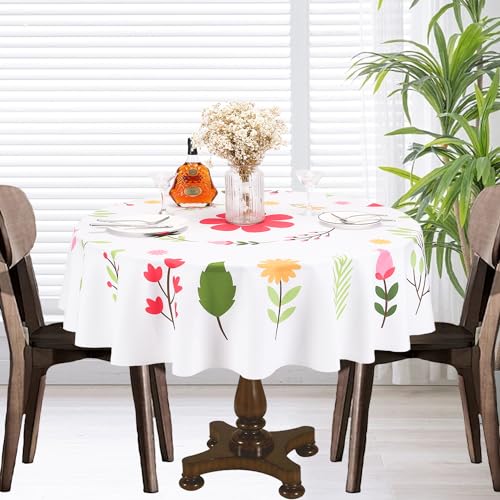 150CM Runde Tischdecke Mit Buntem Blumenmuster FüR FrüHling Und Sommer, Waschbare Bauernhaus Tischdecke FüR KüChe, Urlaub, Picknick, Party, Abendessen, Zimmer, Picknick, Outdoor-Dekoration von Weaqen