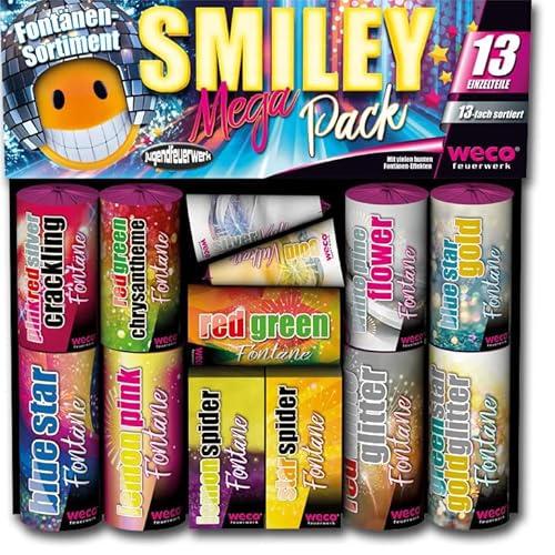 Weco Smiley Mega Pack 13-teiliges Fontänen-Sortiment der neuen Generation! Jugendfeuerwerk von Weco