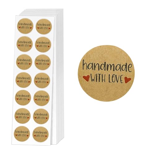 WedDecor 100 Stück Handmade with Love Aufkleber Etiketten Selbstklebende Briefumschläge Versiegelungspapier Aufkleber zum Backen Verpacken, dekorative Geschenke, Verpackungsbedarf Hellbeige Herz von WedDecor