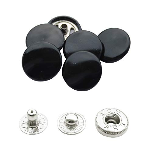 WedDecor 15mm Snap Verbindungen Groß 4 Teile Druckknöpfe Nahtfreies Knöpfe für Lederhandwerk, Nähen, Jacken, Hemden, Stoff Reparatur DIY Projekte, 10pcs - Glänzend Schwarz, 50pcs von WedDecor