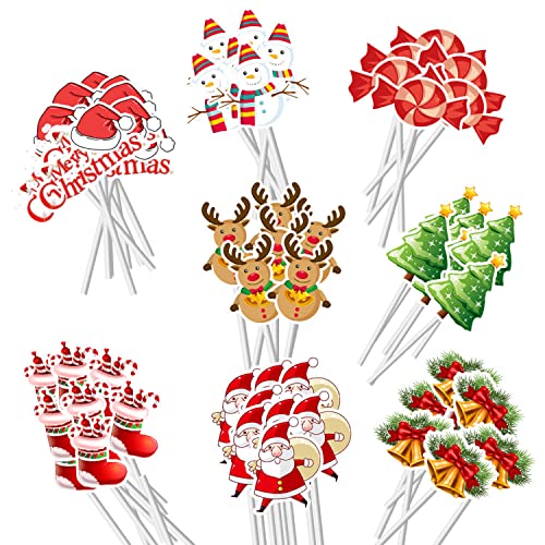 WedDecor 8 Design Weihnachten Cupcake Topper Picks Frohe Weihnachten Elemente Weihnachtsmann Baum Schneemann Socke Zahnstocher Weihnachten Cupcake Topper für Weihnachtskuchen, 48 Stück von WedDecor