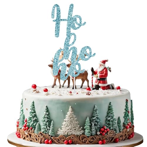 WedDecor Festive Baby Blue Cake Topper Ho Ho Ho – Design | Doppelseitiger Glitzer Xmas Party Dekorationen, Weihnachten Dessert Picks Kuchen Ornament für Winter & Frozen-Themenfeiern von WedDecor