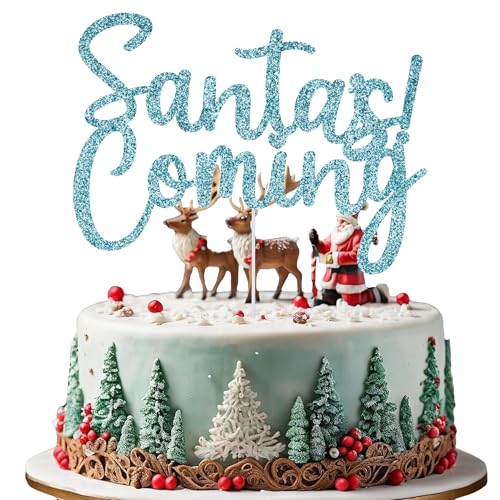 WedDecor Festive Baby Blue Cake Topper Santa with Sack - Design | Double Sided Glitter Xmas Party Decorations, Christmas Dessert Picks Cake Ornament for Winter & Frozen Themed Celebrations von WedDecor