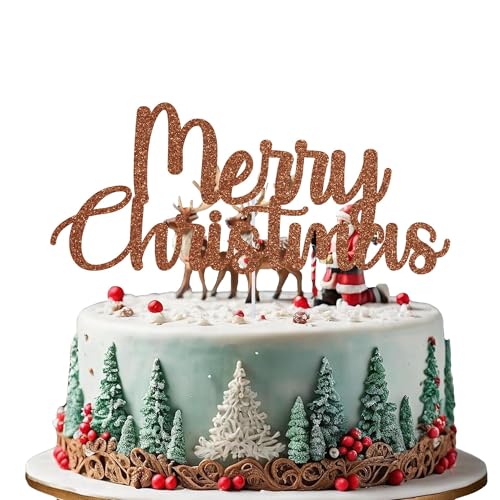 WedDecor Festlicher brauner Tortenaufsatz "Merry Christmas" – Design 4, doppelseitige Glitzer-Weihnachts-Party-Dekorationen, Weihnachts-Dessert-Picker, Kuchendekoration für Winter- und Frozen-Feiern von WedDecor