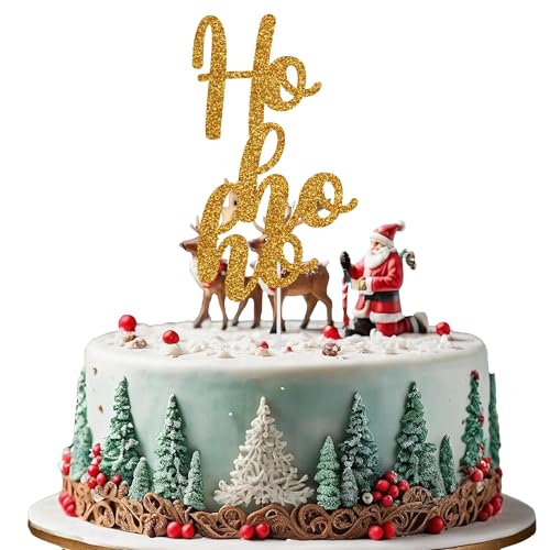 WedDecor Festlicher goldener Tortenaufsatz Ho Ho Ho – Design | doppelseitige Glitzer-Weihnachts-Party-Dekorationen, Weihnachts-Dessert-Picks, Kuchendekoration für Winter- und Frozen-Feiern von WedDecor