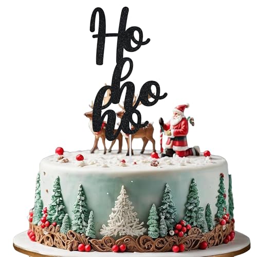 WedDecor Festlicher schwarzer Tortenaufsatz Ho Ho Ho – Design | doppelseitige Glitzer-Weihnachts-Party-Dekorationen, Weihnachts-Dessert-Picks, Kuchendekoration für Winter- und Frozen-Feiern von WedDecor