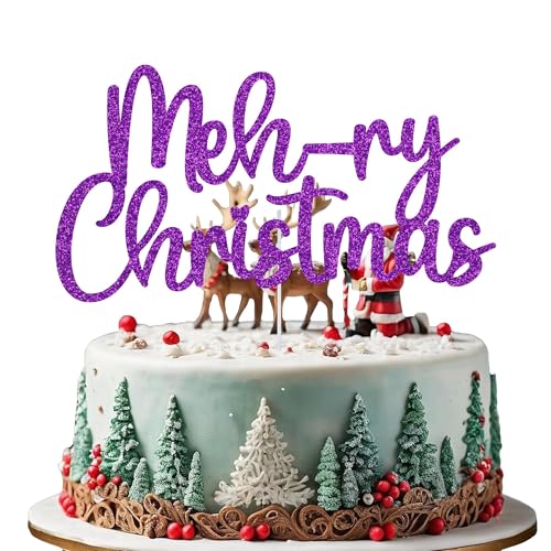 WedDecor Festlicher violetter Tortenaufsatz "Merry Christmas" – Design 6, doppelseitige Glitzer-Weihnachts-Party-Dekorationen, Weihnachts-Dessert-Picker, Kuchendekoration für Winter- und Frozen-Feiern von WedDecor