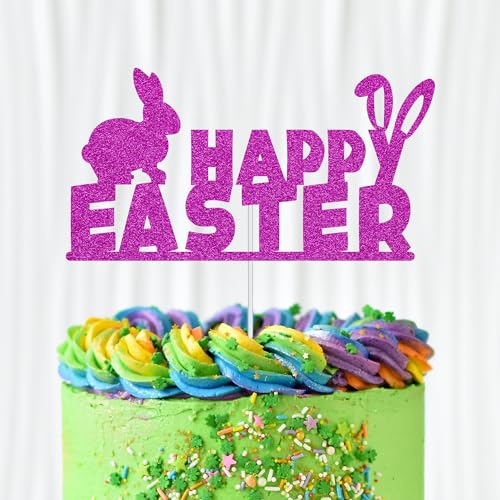 WedDecor Happy Easter Tortenaufsatz mit Hasenohren, Osterei, Cupcake-Picks, Happy Spring Ostern, für Kindergeburtstag, Babyparty, Partyzubehör, Dekoration von WedDecor