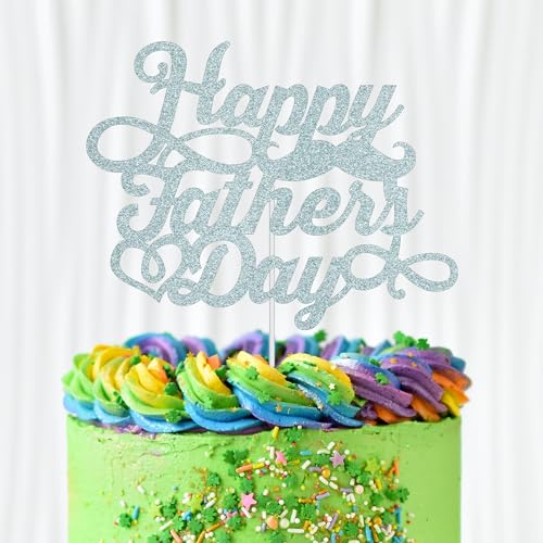 WedDecor Happy Fathers Day Verzinkter silberner Glitzer-Kuchenaufsatz Schnurrbart Best Dad Ever-Kuchenspieße für Vatertagsfeier, Kuchendekoration, Motto-Partyzubehör von WedDecor