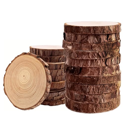 WedDecor Holzscheibe, 16–17 cm, 5 mm dicke Holzscheiben ohne Löcher, unlackierte natürliche Holzscheiben zum Basteln, Holzkreise mit Rinde für Hochzeitsdekorationen, Weihnachtsschmuck, 10 Stück von WedDecor