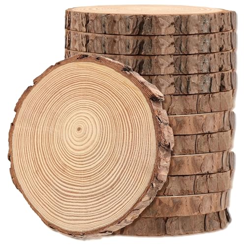 WedDecor Holzscheibe, 16–17 cm, 5 mm dicke Holzscheiben ohne Löcher, unlackierte natürliche Holzscheiben zum Basteln, Holzkreise mit Rinde für Hochzeitsdekorationen, Weihnachtsschmuck, 5 Stück von WedDecor