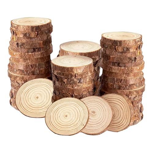 WedDecor Holzscheibe, 16–17 cm, 5 mm dicke Holzscheiben ohne Löcher, unlackierte natürliche Holzscheiben zum Basteln, Holzkreise mit Rinde für Hochzeitsdekorationen, Weihnachtsschmuck, 50 Stück von WedDecor