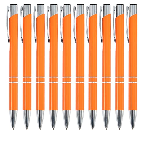 WedDecor Kugelschreiber aus Aluminium, schwarze Tinte, einziehbar, bunt, edle Geschenke für Geburtstag, Büro, Aluminium, feine Spitze und schwarze Tinte, mit schwarzer Tasche, Orange, 10 Stück von WedDecor