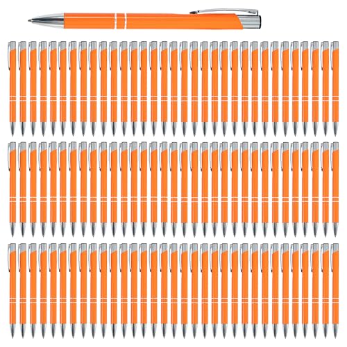 WedDecor Kugelschreiber aus Aluminium, schwarze Tinte, einziehbar, bunt, edle Geschenke für Geburtstag, Büro, Aluminium, feine Spitze und schwarze Tinte, mit schwarzer Tasche, Orange, 100 Stück von WedDecor