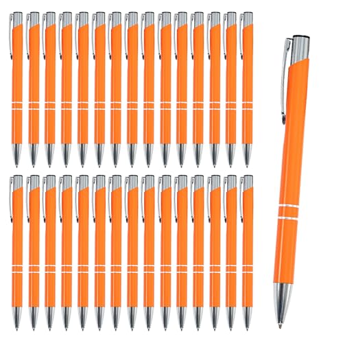 WedDecor Kugelschreiber aus Aluminium, schwarze Tinte, einziehbar, bunt, edle Geschenke für Geburtstag, Büro, Aluminium, feine Spitze und schwarze Tinte, mit schwarzer Tasche, Orange, 30 Stück von WedDecor