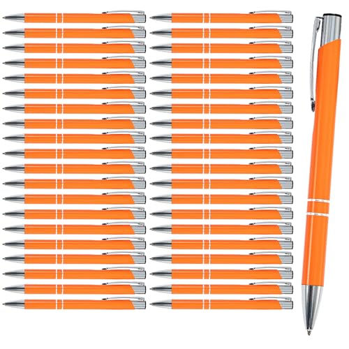 WedDecor Kugelschreiber aus Aluminium, schwarze Tinte, einziehbar, bunt, edle Geschenke für Geburtstag, Büro, Aluminium, feine Spitze und schwarze Tinte, mit schwarzer Tasche, Orange, 75 Stück von WedDecor