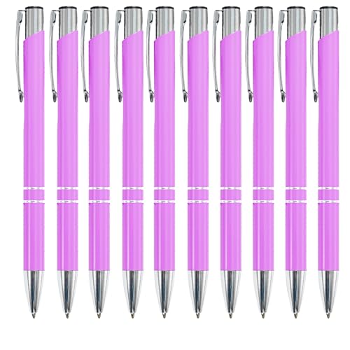 WedDecor Kugelschreiber aus Aluminium, schwarze Tinte, einziehbar, bunt, edle Geschenke für Geburtstag, Büro, Aluminium, feine Spitze und schwarze Tinte, mit schwarzer Tasche, Rosa, 10 Stück von WedDecor