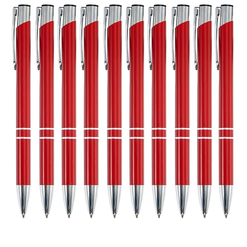 WedDecor Kugelschreiber aus Aluminium, schwarze Tinte, einziehbar, bunt, edle Geschenke für Geburtstag, Büro, Aluminium, feine Spitze und schwarze Tinte, mit schwarzer Tasche, Rot, 10 Stück von WedDecor